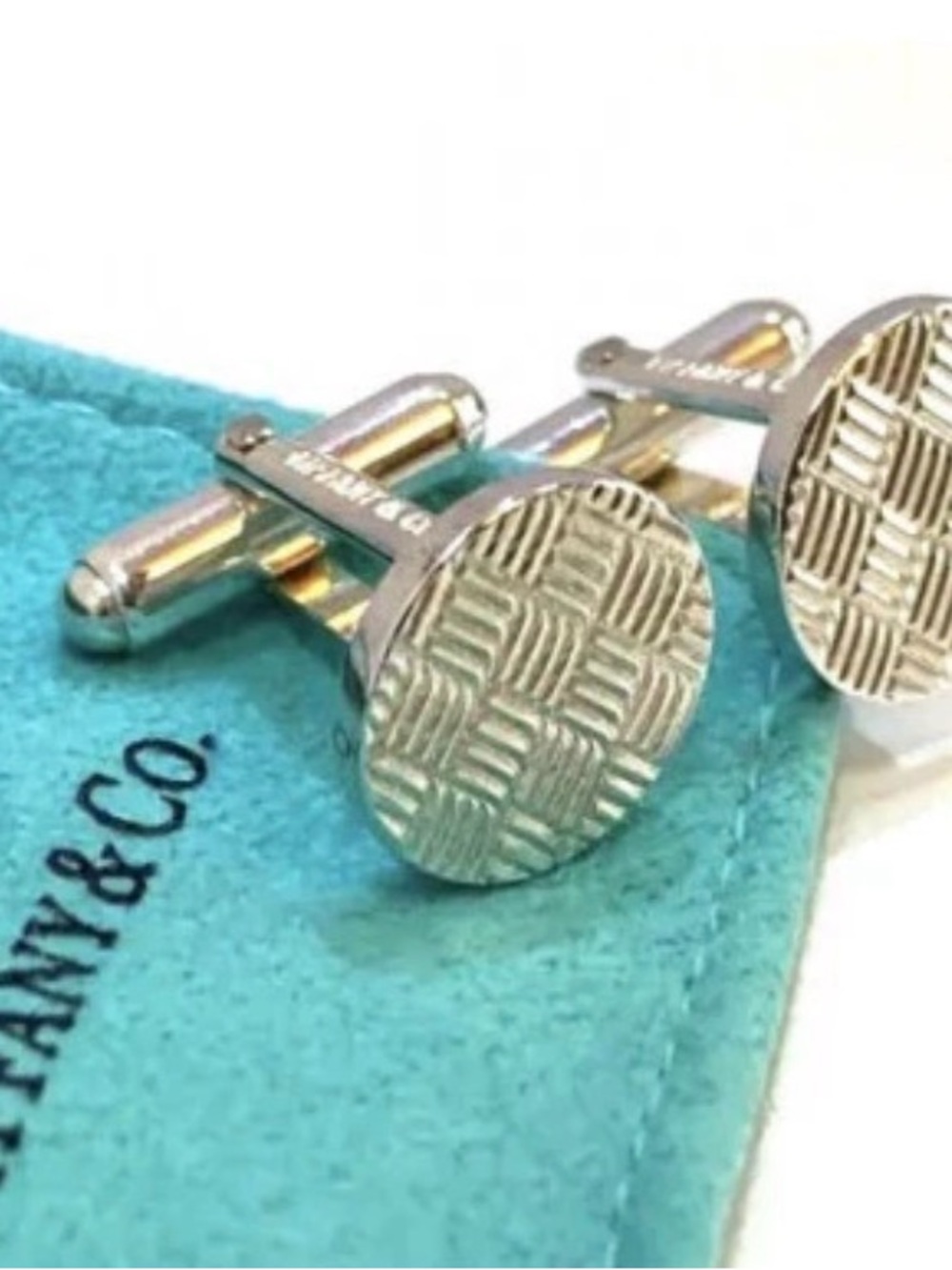 Tiffany & Co. Sterling Silver Textured Round Cufflinks. Excellent condition.